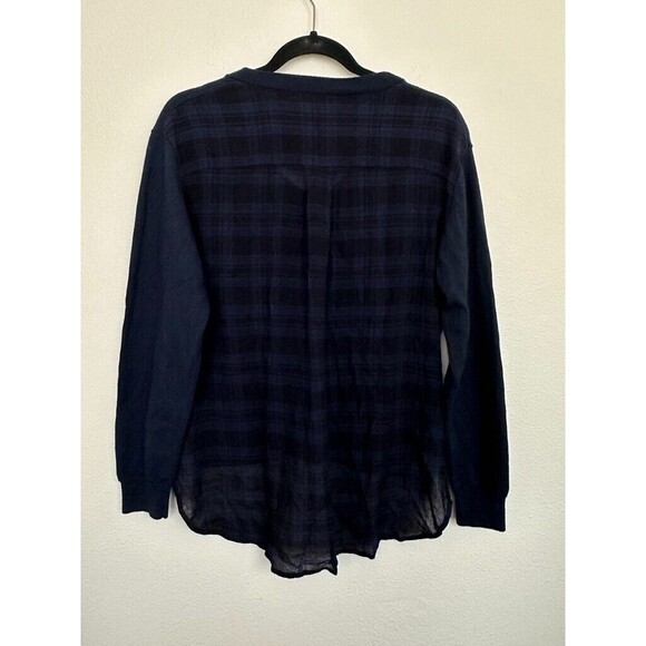 T by Alexander Wang Merino Wool V Neck Sweater Navy Blue Plaid Back Size Medium - Picture 9 of 10
